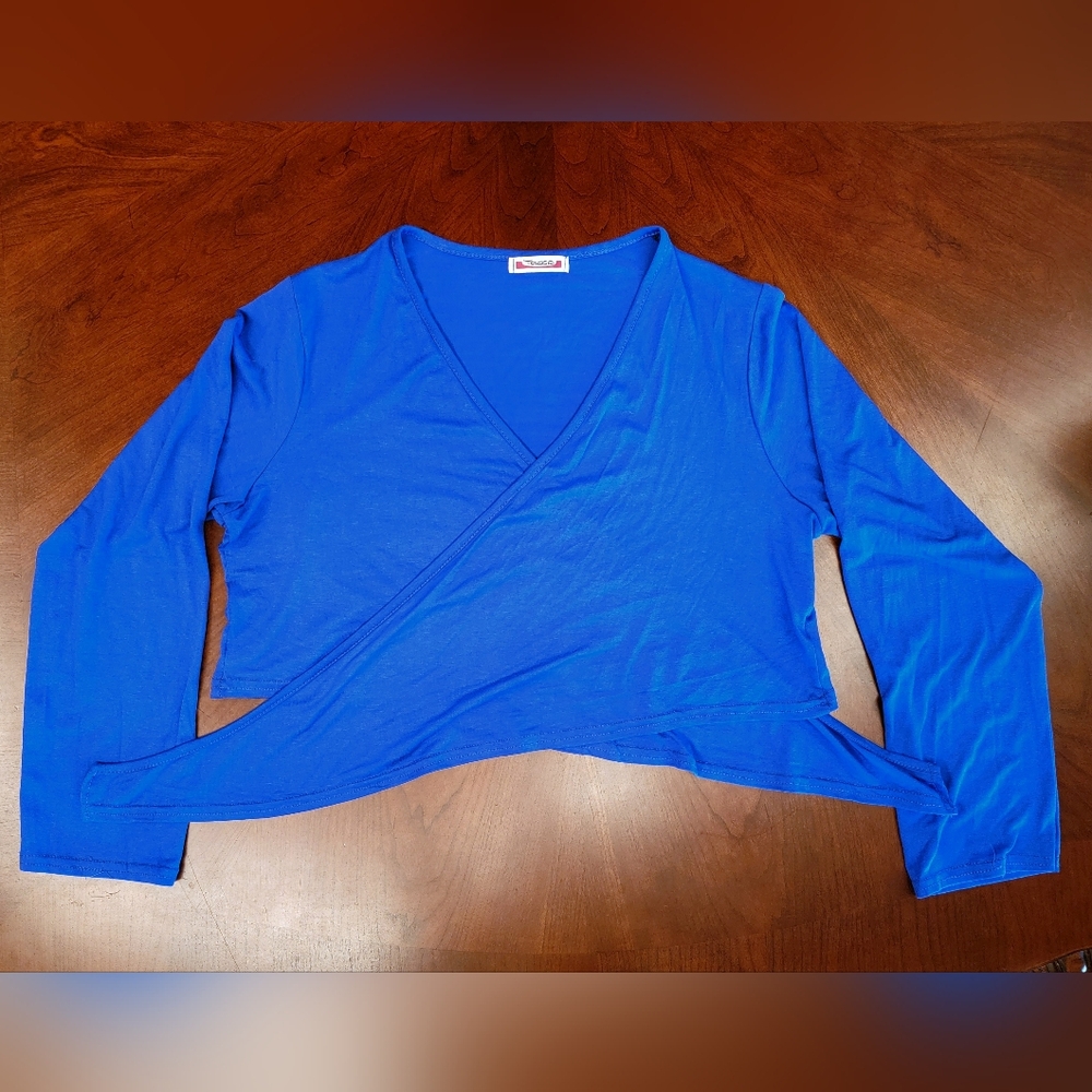 2X Tease Bright Blue Tie Front Long Sleeve Shrug